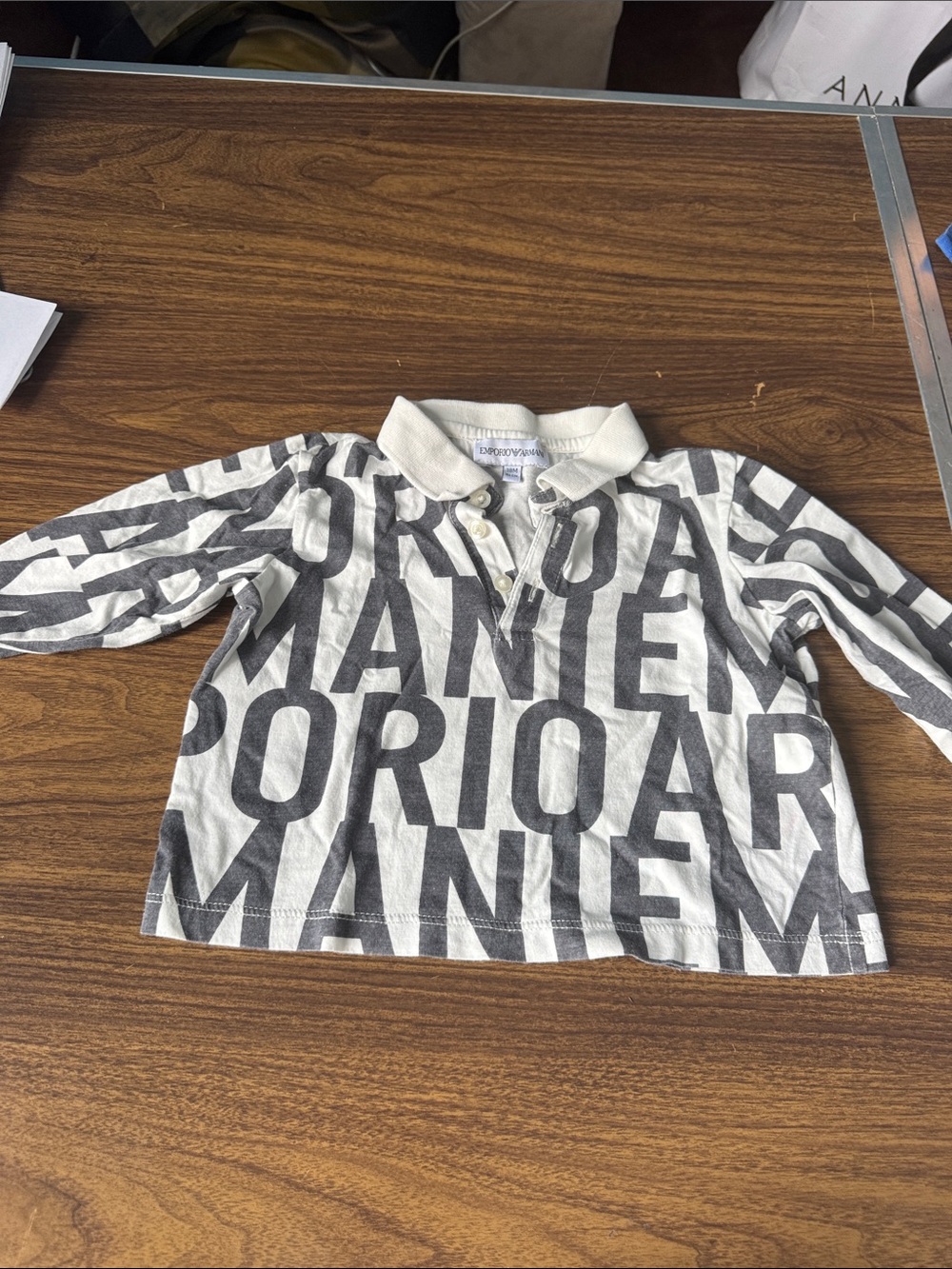 Armani Gray & White Graphic Long-Sleeve Polo for Kids